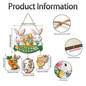 Detailed view of Easter welcome wooden sign with size dimensions and print quality details