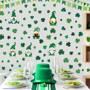 St. Patrick's Day wall stickers featuring green gnomes, shamrocks and gold coin decals