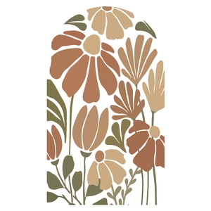 Sticker mural bohème avec motifs floraux abstraits et géométriques tons terre
