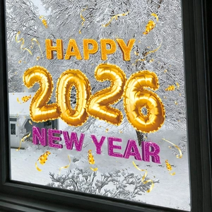 Fensteraufkleber Frohes Neues Jahr 2026 mit goldenem Glitzer für die festliche Dekoration