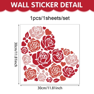 Detail of a 30cm pink rose heart wall sticker for Valentine's Day party decoration