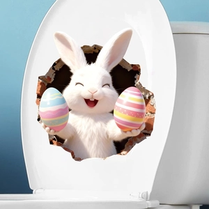 3D-Osterhase Toilettendeckel Aufkleber mit bunten Eiern im kreativen Wanddurchbruch