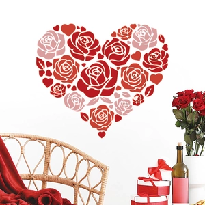 Detailed view of pink rose heart-shaped PVC wall stickers for Valentine's Day party decor