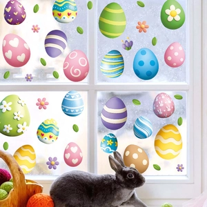 Easter Egg Rabbit PVC Window Stickers Static Cling Festive Decorative Wall Stickers For Glass Window Holiday Party Home Decor
