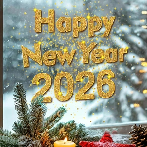 Detail von Frohes Neues Jahr 2026 Fensteraufkleber mit festlicher Kiefer und Kerze