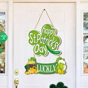 St. Patrick's Day Wooden Welcome Sign Shamrock Door Hanging Decor Irish Festival Gnome Wall Plaque Home Decoration