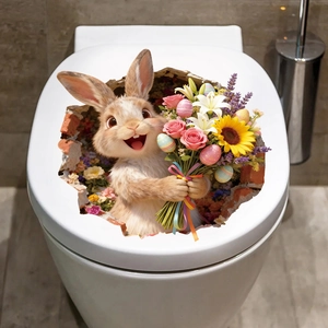 Detaillierter 3D-Osterhasen-Aufkleber mit Blumen, die aus der Wand ragen