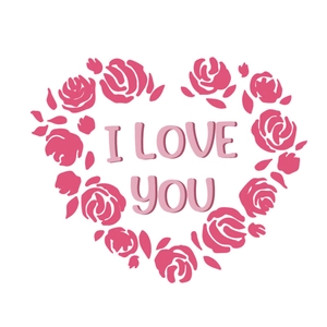 Pink rose flower heart window sticker with I LOVE YOU text for Valentine decoration