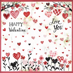 Valentine heart window clings with romantic red floral branches and love letter stickers