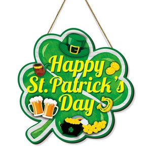 St. Patrick's Day wooden shamrock door sign with Happy St. Patrick's Day greeting