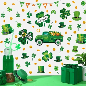 Green St. Patrick's Day clover wall decals and lucky truck window sticker set