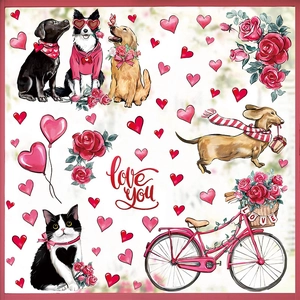 Stickers Muraux Coeur Saint-Valentin Romantique Animaux De Compagnie Chien Chat Autocollant En PVC Décalcomanies De Fenêtre Pour Chambre Salon Décor À La Maison