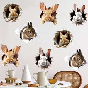 3D realistic Easter bunny wall stickers with broken wall effect for home decoration