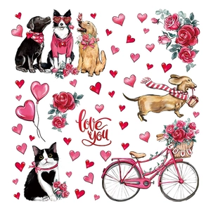 Stickers muraux Saint Valentin avec animaux aquarelles et ballons en cœur