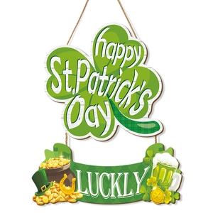 St. Patrick's Day wooden hanging sign with clover and lucky gold coin decorations