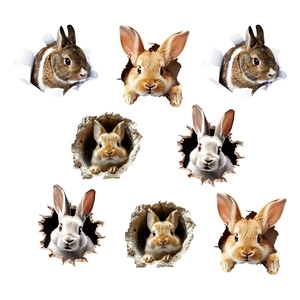 Set of 8 creative 3D Easter bunny wall stickers with realistic broken wall effect