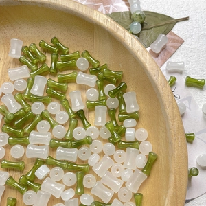 Perline in vetro stile bambù verde e bianco per creazione gioielli fai da te