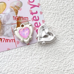 Detailed view of pink heart pendant for DIY jewelry making size 16mm by 17mm