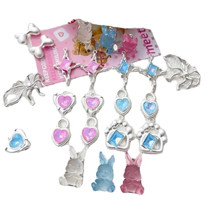 DIY jewelry set with jelly rabbit pendants and colorful heart charms for bracelets