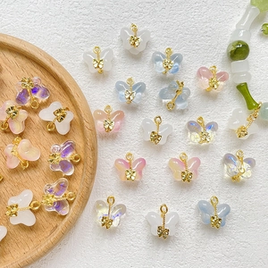 Colorful butterfly glass pendants with gold loops for DIY jewelry making accessories