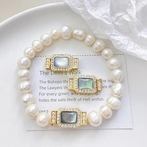 Fermoir Rectangulaire en Nacre d'Abalone Cuivre Plaqué Or Avec Zirconium Connecteur de Bijoux pour DIY Collier Bracelet