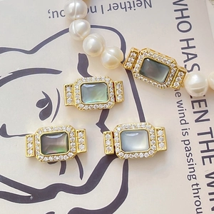 Fermoir rectangulaire plaqué or avec nacre et zircons pour collier de perles DIY