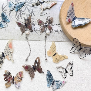 New Chinese style butterfly earrings with calligraphy and elegant pearl tassel pendant