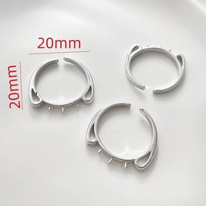Detailed view of silver cat ear shaped open ring base for DIY jewelry making
