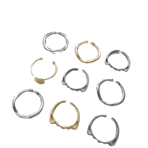 14k gold and silver plated minimalist ring set with wave and cat ear designs