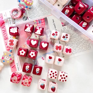 Perles carrées à motifs lapin et fraise pour bijoux DIY et chaînes de téléphone