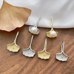 14k gold-filled ginkgo leaf pendants with pearls for DIY jewelry making on white silk