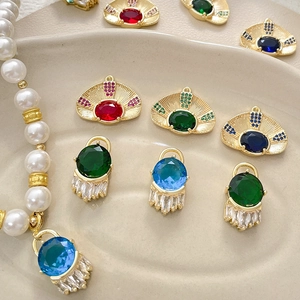 Gold plated evil eye pendants with colorful zircon stones in shell and round shapes