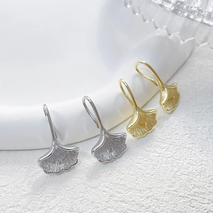 14k gold and silver ginkgo leaf ear hooks with delicate vein texture for DIY jewelry