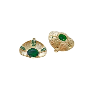 Gold-plated Evil Eye charm with green emerald zircon for DIY jewelry making