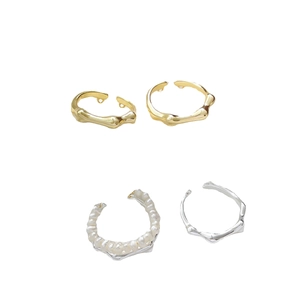 14k vergoldete und versilberte Bambus-Ringe mit weißen Perlen in modernem organischem Stil