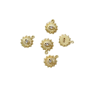 5pcs set of 14k gold plated evil eye sunburst pendants with sparkling zircon crystal