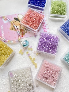 DIY 3mm cat eye glass beads set in storage box with shell pearl necklace detail