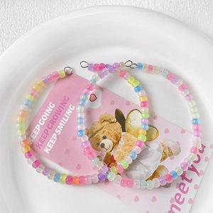 Colorful macaron glass beads jewelry charms with silver metal rings for DIY crafting