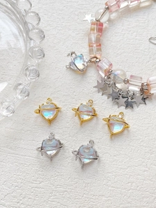 Detail of heart planet moonstone charm in gold and silver plating for DIY jewelry making