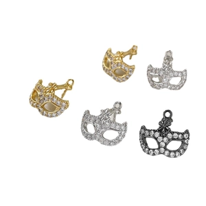 Ciondoli a maschera placcati oro e argento con zirconi per creazione gioielli DIY