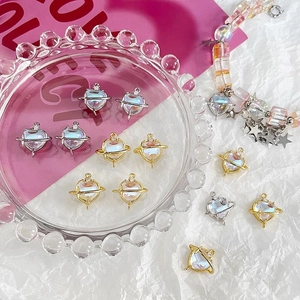 Gold-plated moonstone heart planet pendant charms for DIY jewelry and necklaces