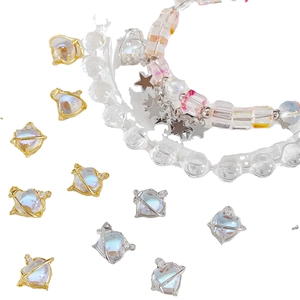 Gold-plated heart planet charms with moonstone inlay and crystal-beaded bracelets set