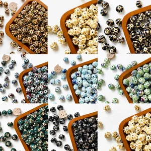 Assorted vintage ceramic pumpkin and flower beads in various glaze colors for DIY jewelry