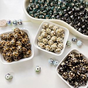 Vintage lantern-shaped ceramic beads with kiln-fired glaze for DIY jewelry making