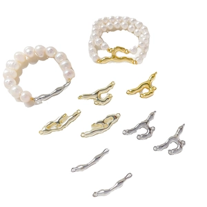 DIY gold-plated lava textured connectors and pearl bracelet components for jewelry making