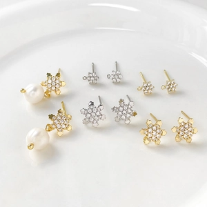 Copper Zirconia Snowflake Stud Earrings With 925 Sterling Silver Earring Post DIY Jewelry Making Findings For Women Flower Earring Parts