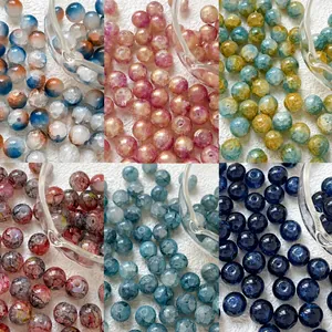 Perline Rotonde in Vetro Crackle DIY Lampwork Perline Sfuse per la Produzione di Gioielli Fatti a Mano Bracciali Collane Accessori