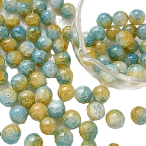 Perle di vetro lucido da 10mm blu e gialle con venature a drago per gioielli