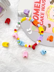 Colorful macaron beads bracelet with smiley face pendants for DIY jewelry making material