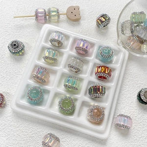 Perles en verre cristal AB avec double rangée de strass pour la création de bijoux